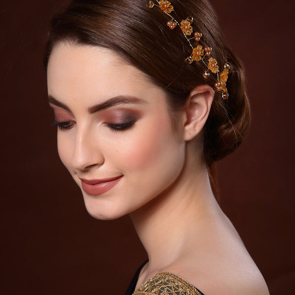 Panash Women Gold-Toned & Yellow Beaded Tiara - Distacart