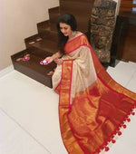 Thumbnail for DEIANA'S Beautiful Golden Jari with New Design Soft Lichi Silk Saree - White - Distacart