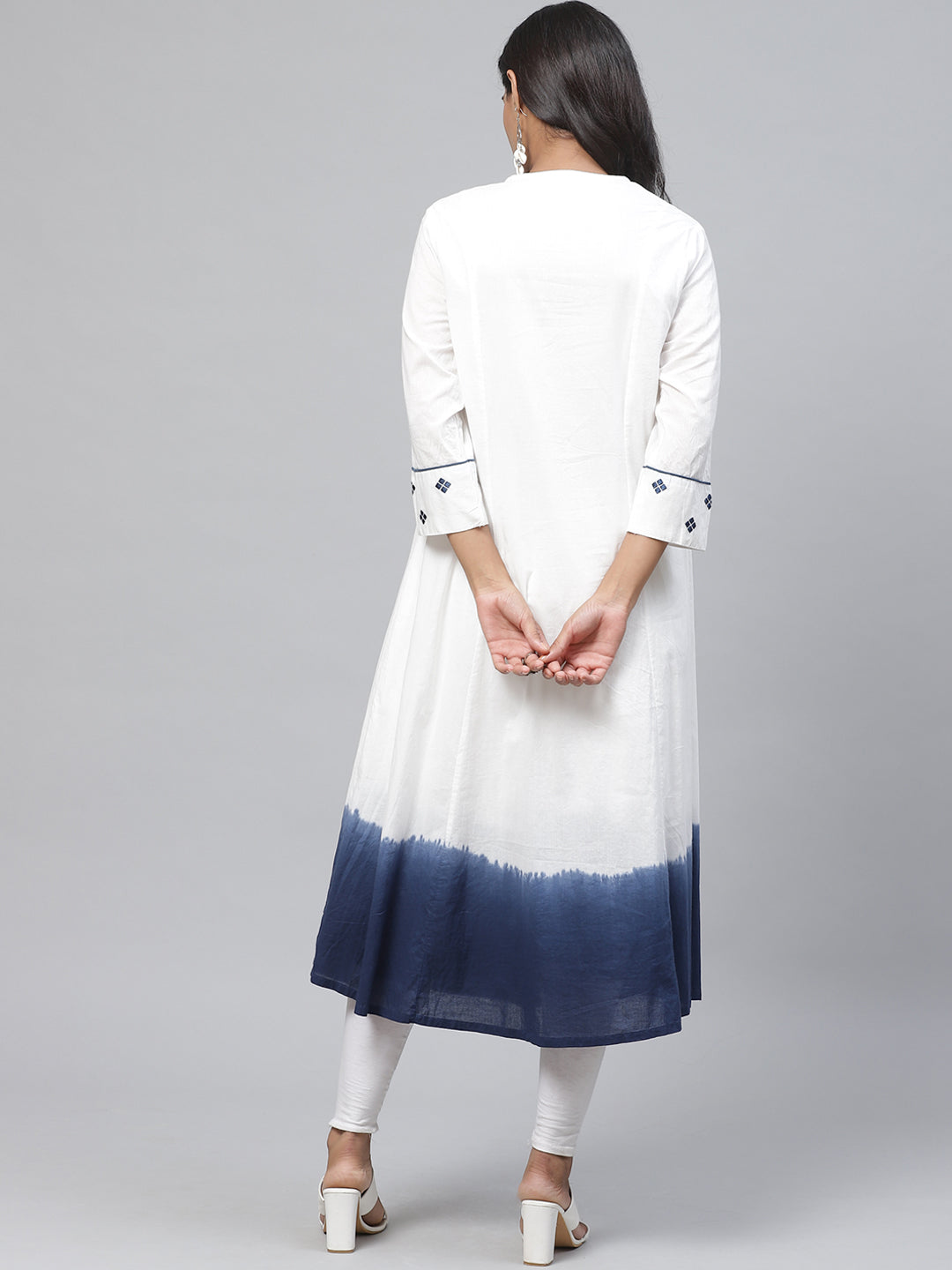 Biba Women White & Navy Blue Yoke Design Dyed A-Line Kurta - Distacart