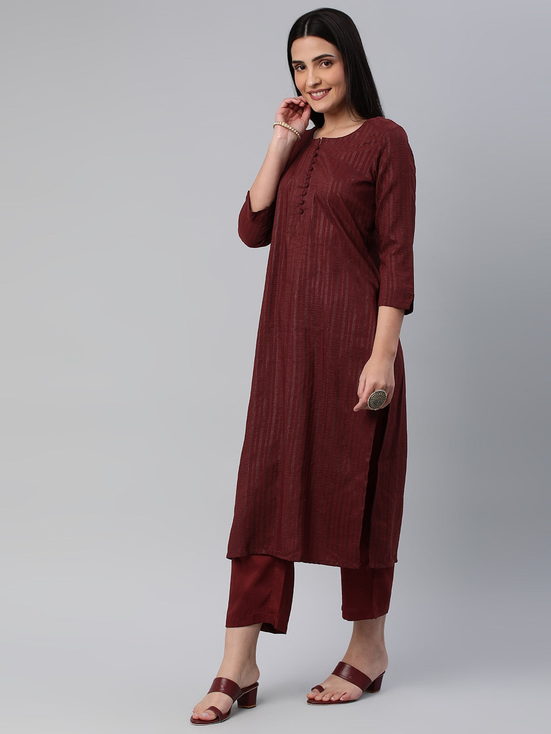 Kalini Women Self Design Pure Cotton Kurta With Trousers - Distacart