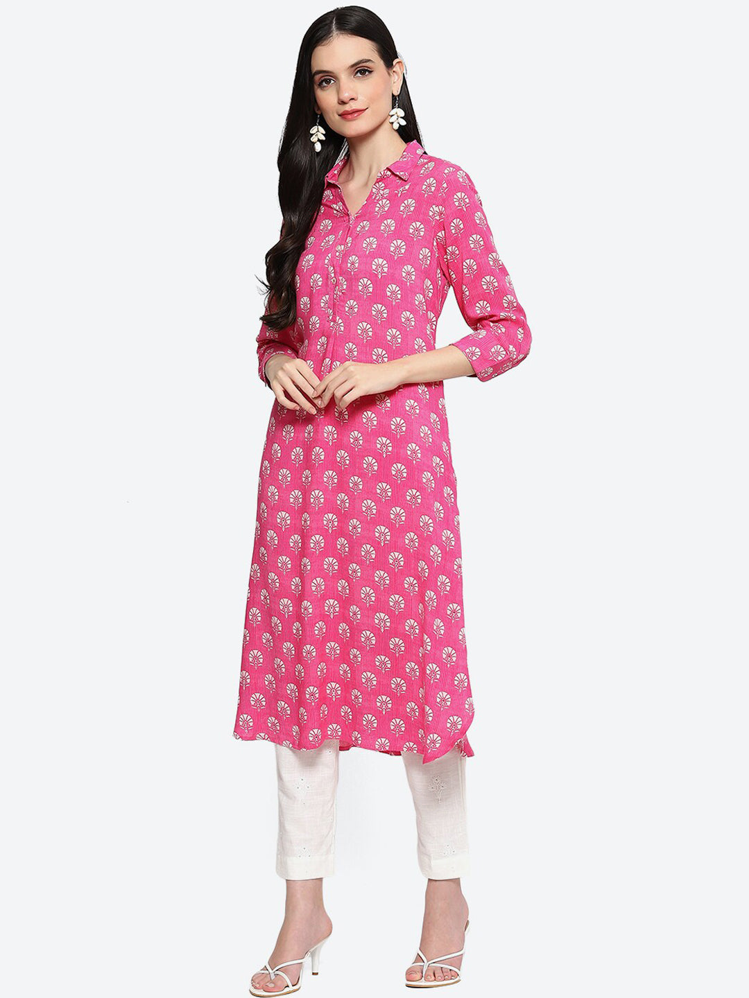Biba Ethnic Motifs Printed Shirt Collar Kurta - Distacart