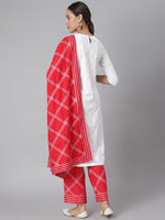 Thumbnail for Khushal K Women White & Red Printed Kurta with Palazzos & Dupatta - Distacart
