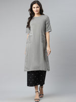 Thumbnail for Biba Women Grey Melange & Black Solid Kurta with Palazzos - Distacart