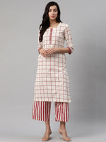 Thumbnail for Biba Women Off-White & Maroon Checked Kurta with Palazzos - Distacart