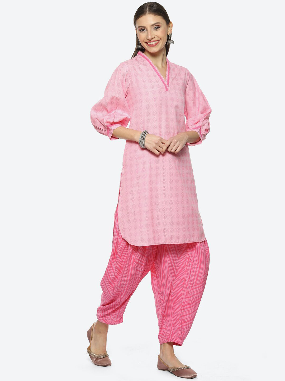 Biba Geometric Printed Kurta With Salwar & Dupatta - Distacart