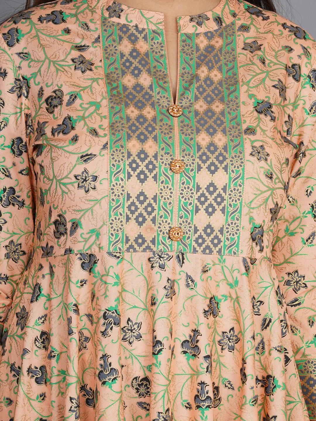 Kalini Women Coral Pink Floral Print Anarkali Kurta - Distacart