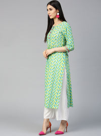 Thumbnail for Jaipur Kurti Women Blue & Green Printed Straight Kurta - Distacart