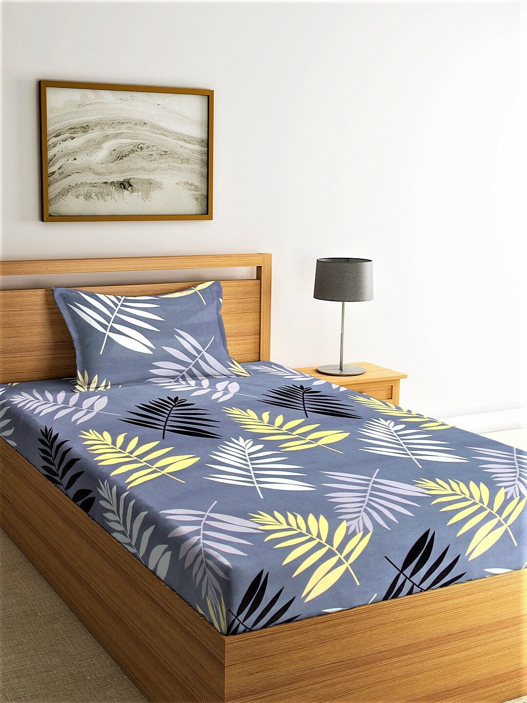 Home Sizzler Grey & White Floral 144 TC Single Bedsheet with 1 Pillow Covers - Distacart