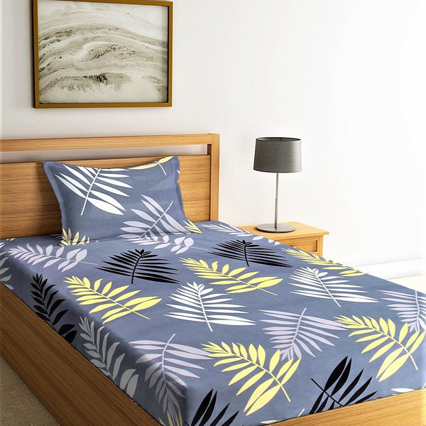 Home Sizzler Grey & White Floral 144 TC Single Bedsheet with 1 Pillow Covers - Distacart