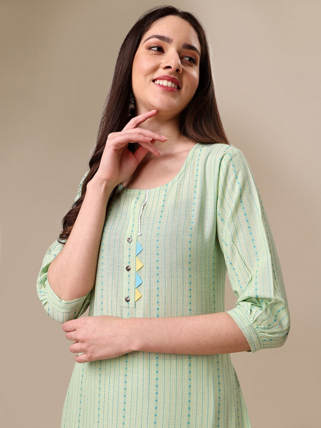 Kalini Women Woven Striped Thread Work Kurta with Trousers - Distacart