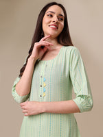 Thumbnail for Kalini Women Woven Striped Thread Work Kurta with Trousers - Distacart