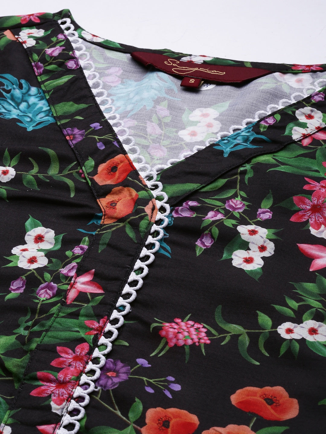Sangria Women V-Neck Floral Printed Regular Kurta with Palazzos & With Dupatta - Distacart