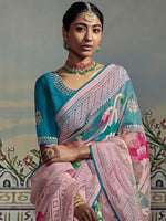Thumbnail for Mitera Pink & Blue Woven Design Brasso Chanderi Saree - Distacart