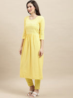 Thumbnail for Sangria Yellow Ethnic Motifs Embroidered Chikankari A-Line Kurta - Distacart