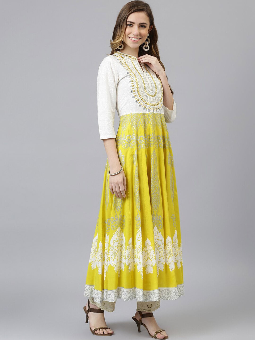 Khushal K Ethnic Motifs Printed Mirror Work Anarkali Kurta - Distacart