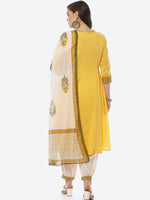 Thumbnail for Biba Women Yellow Ethnic Motifs Pleated Kurta with Salwar & Dupatta - Distacart