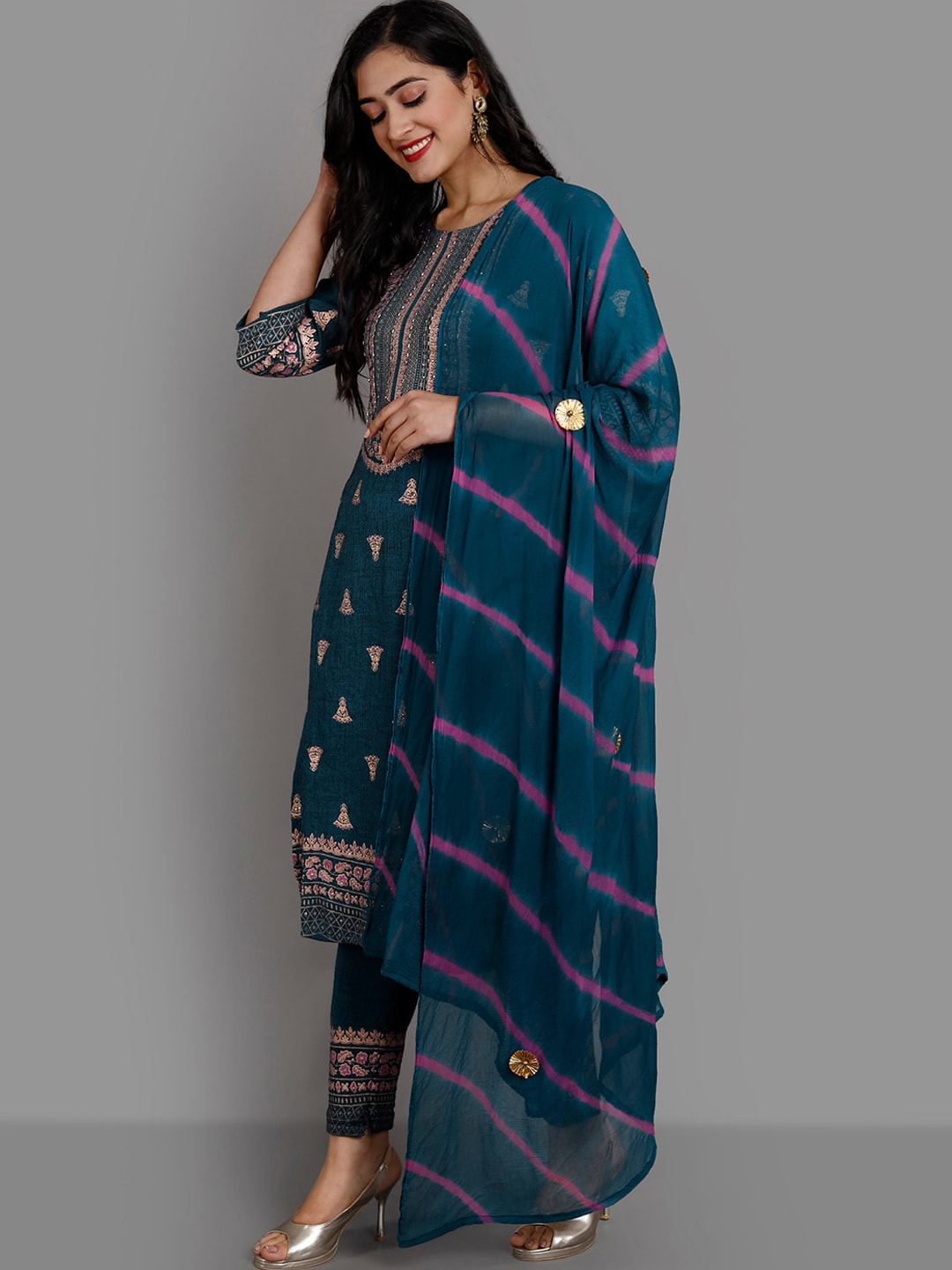 Kalini Ethnic Motifs Embroidered Zardozi Kurta & Trousers With Dupatta - Distacart