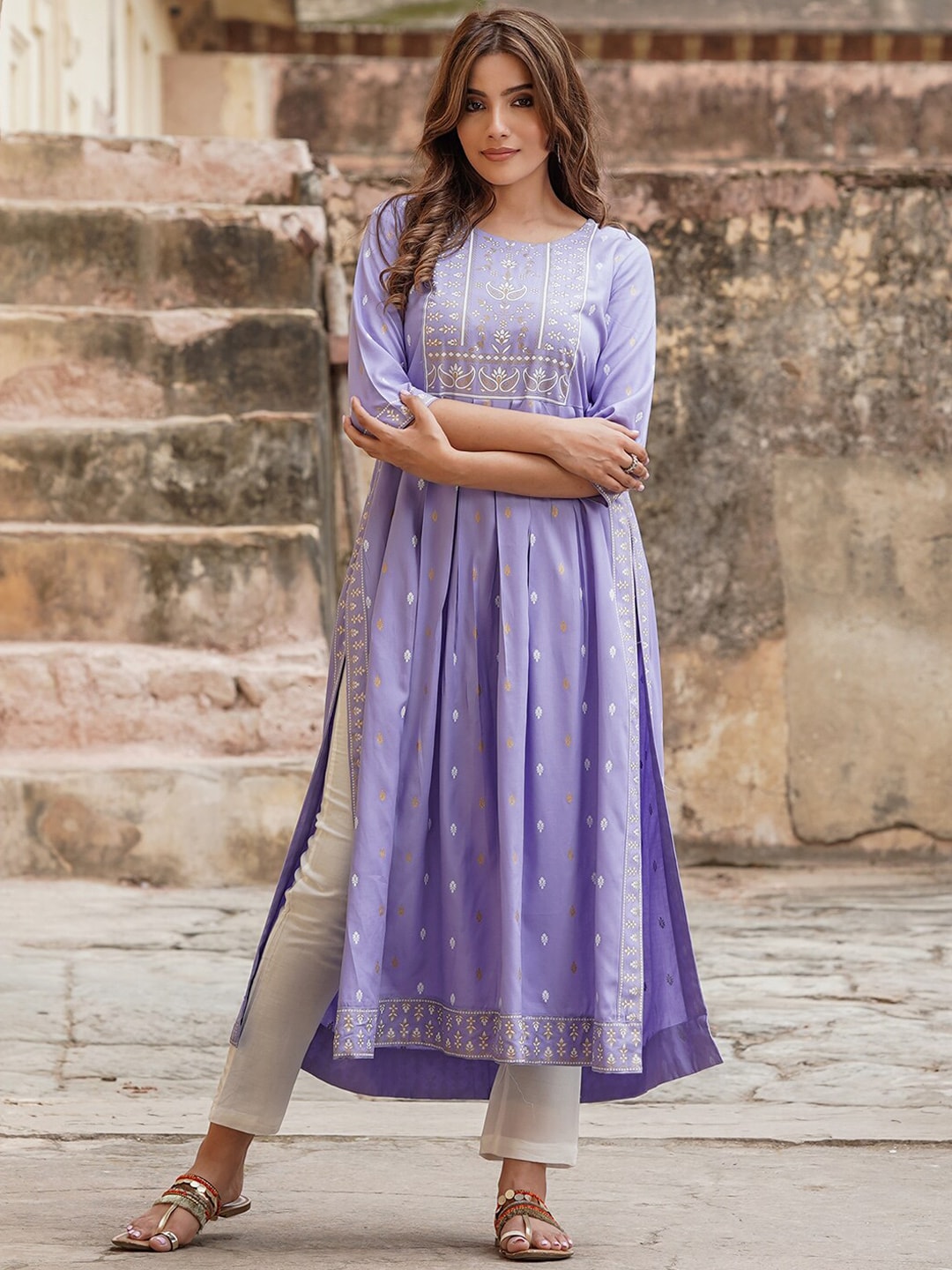 Kalini Ethnic Motif Printed High-Slit Kurta - Distacart