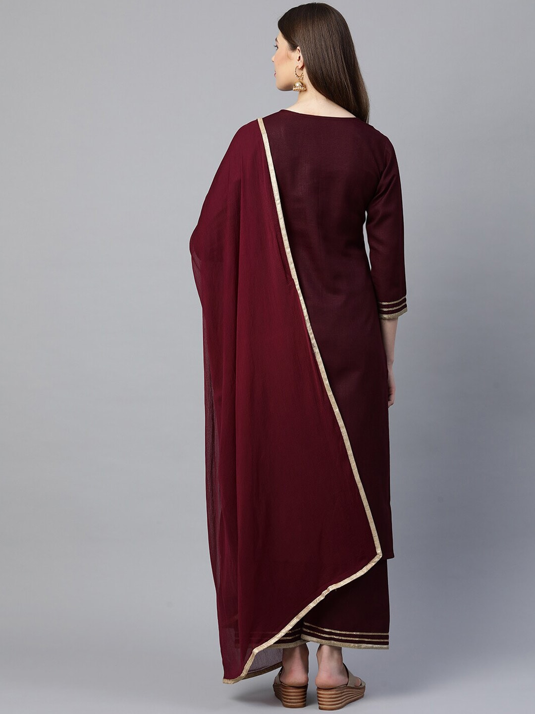 Kalini Women Maroon Floral Embroidered Gotta Patti Kurta with Palazzos & With Dupatta - Distacart