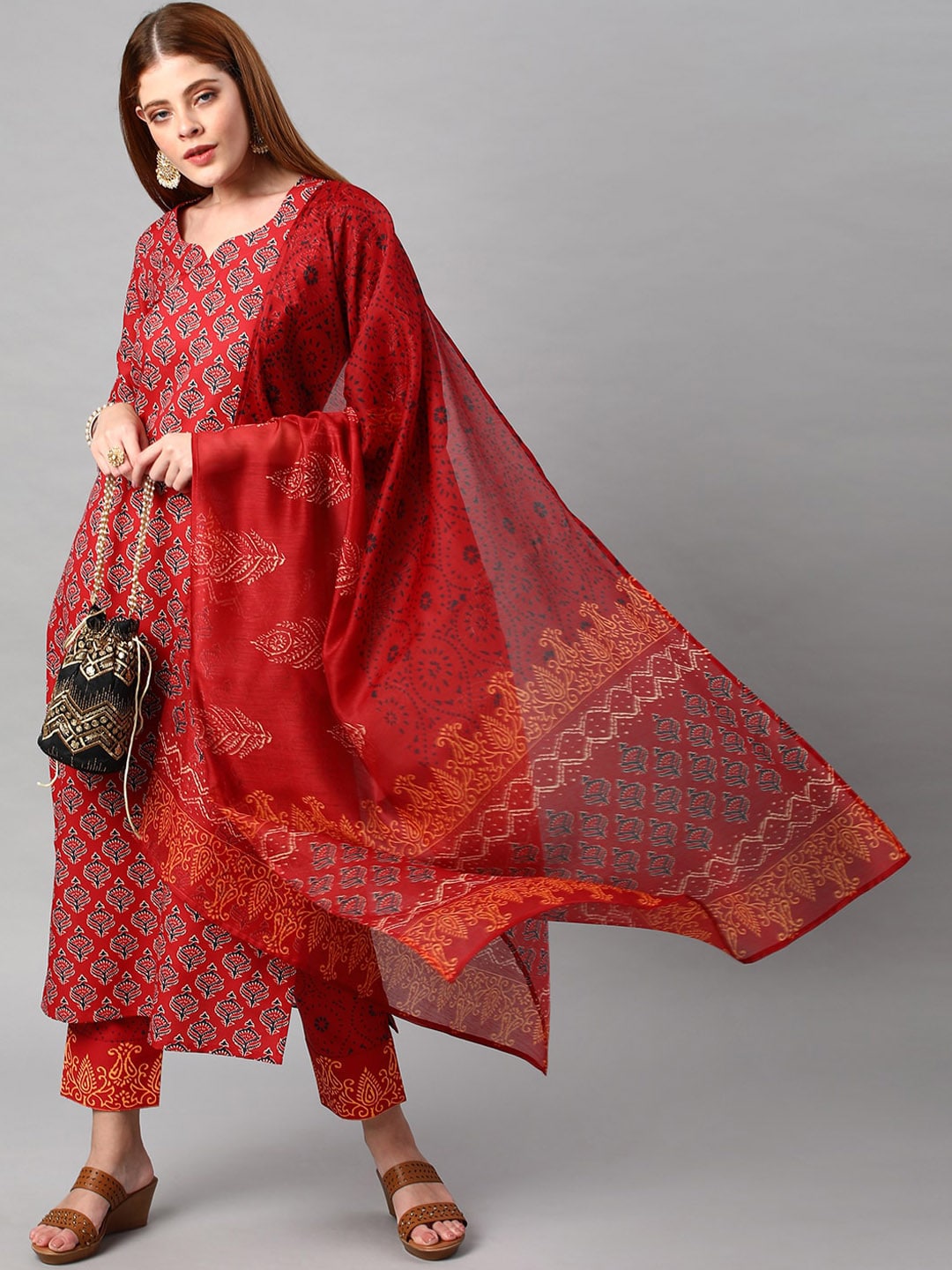 Kalini Women Floral Printed Kurta With Trousers & Dupatta - Distacart