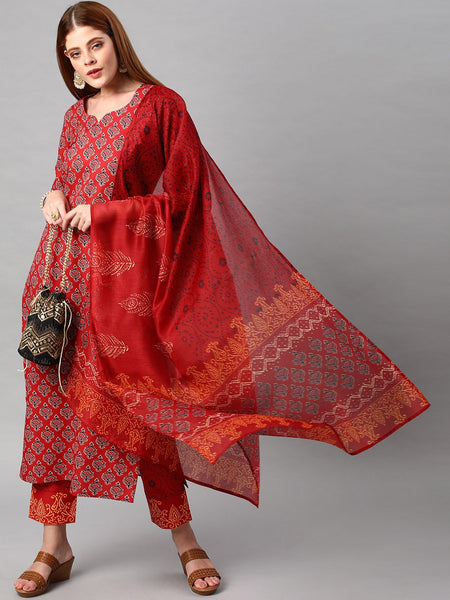 Kalini Women Floral Printed Kurta With Trousers & Dupatta - Distacart