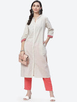 Thumbnail for Biba Women White Checked Thread Work Kurta - Distacart