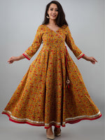 Thumbnail for Kalini Women Mustard Yellow & Red Ethnic Motifs Printed Angrakha Anarkali Kurta - Distacart