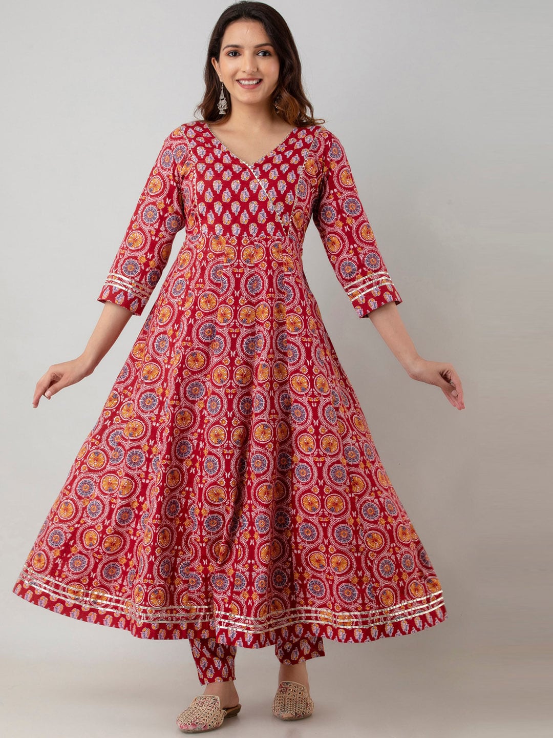 Kalini Women Maroon Floral Printed Pure Cotton Kurta with Trousers - Distacart