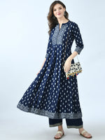 Thumbnail for Kalini Ethnic Motifs Printed Mandarin Collar Anarkali Kurta With Palazzos - Distacart