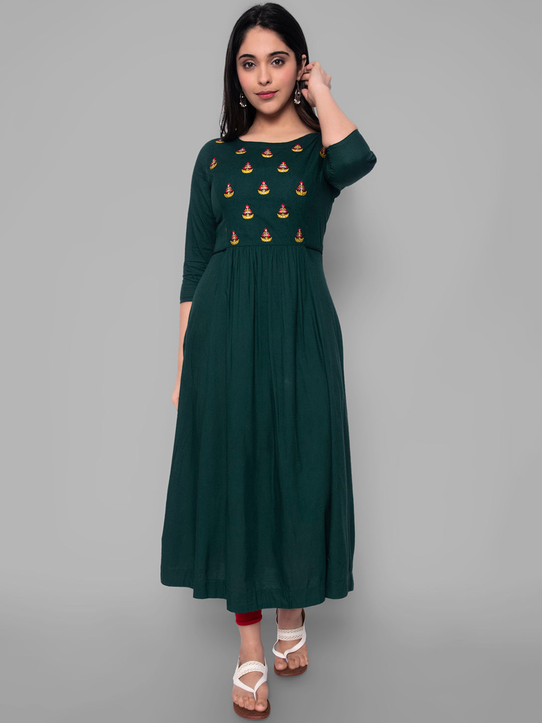 Kalini Women Green Floral Yoke Design Thread Work Floral Anarkali Kurta - Distacart