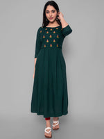 Thumbnail for Kalini Women Green Floral Yoke Design Thread Work Floral Anarkali Kurta - Distacart