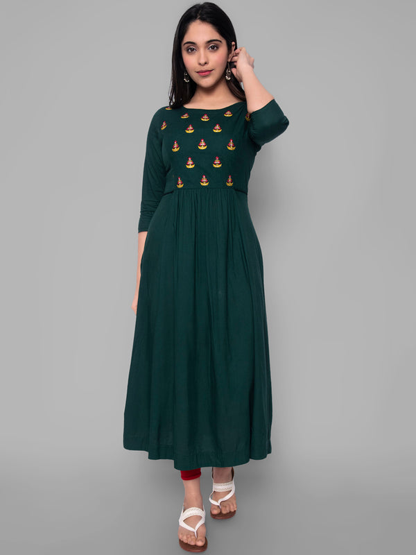 Kalini Women Green Floral Yoke Design Thread Work Floral Anarkali Kurta - Distacart