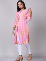Thumbnail for Kalini Women Pink & White Striped Straight Cotton Kurta - Distacart