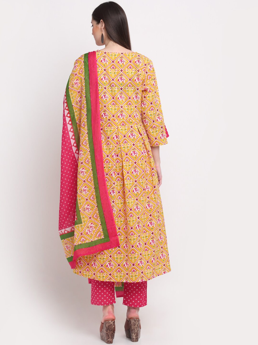 Kalini Women Mustard Yellow Ethnic Motifs Printed Pure Cotton Kurta Set - Distacart