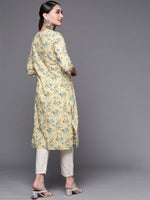 Thumbnail for Biba Women Cream-Coloured & Blue Pure Cotton Floral Print Straight Kurta - Distacart