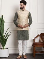 Thumbnail for Sojanya Men Green Ethnic Motifs Kurta with Churidar with Nehru Jacket - Distacart