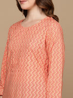 Thumbnail for HERE&NOW Peach-Color & Red Chevron Printed Beads Pure Cotton Kurta - Distacart