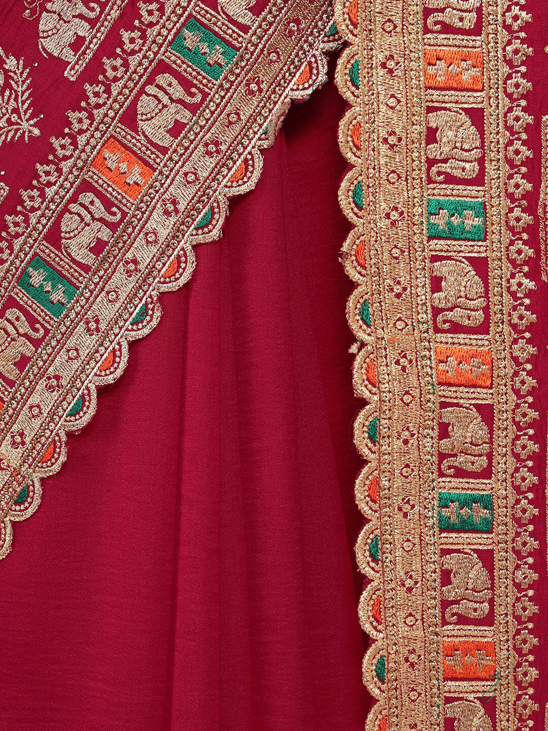 Soch Red & Gold-Toned Embroidered Silk Blend Tussar Saree - Distacart