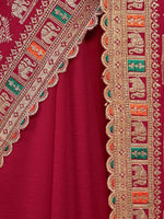 Thumbnail for Soch Red & Gold-Toned Embroidered Silk Blend Tussar Saree - Distacart