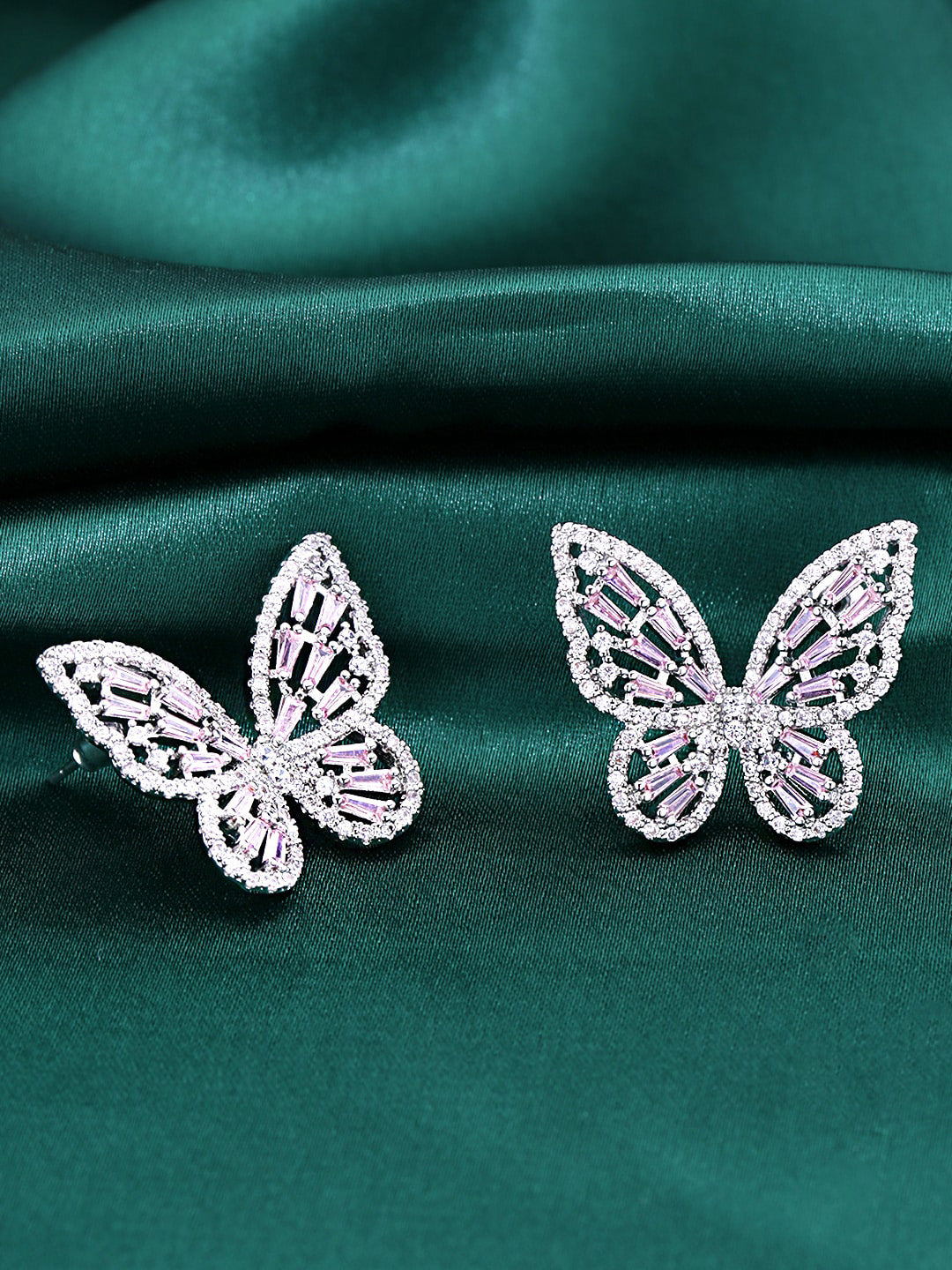 Yellow Chimes Silver-Toned & Pink Quirky Butterfly Studs Earrings - Distacart