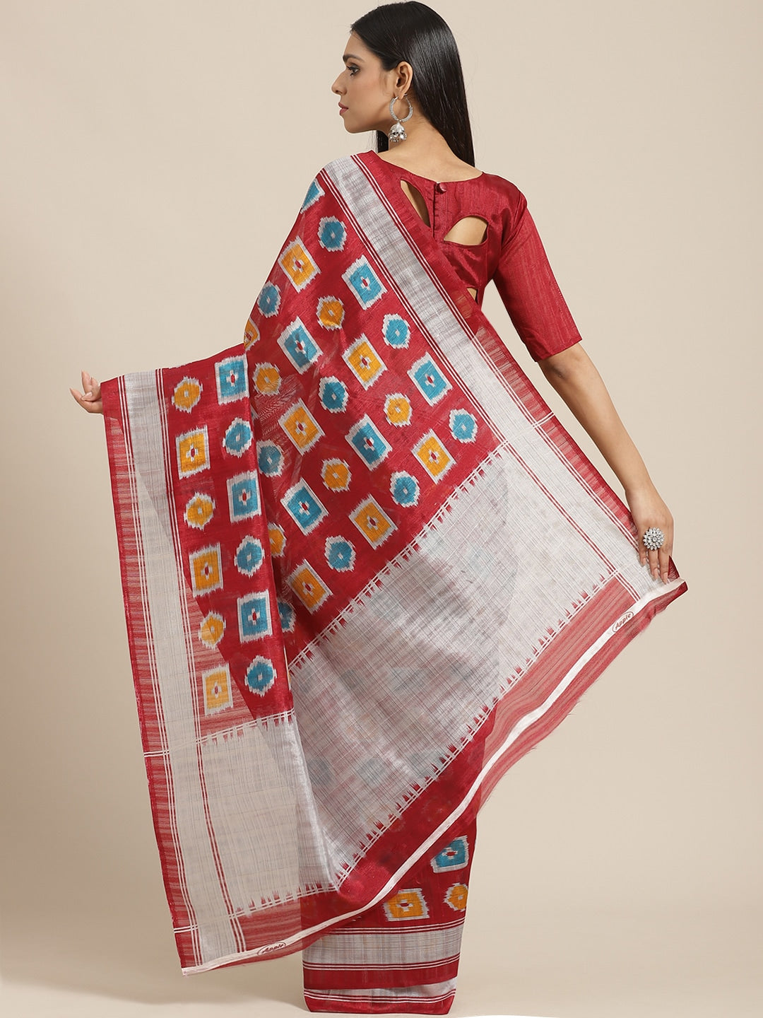 Saree Mall Maroon & Blue Printed Bhagalpuri Saree - Distacart