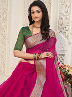 Thumbnail for Mitera Magenta & Gold-Toned Woven Design Zari Organza Saree - Distacart