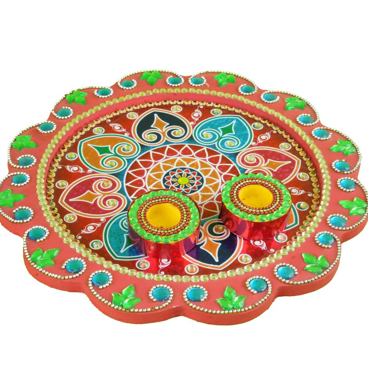 Kundan HandiKrafts Mdf Flower Pooja Thali - Red - Distacart