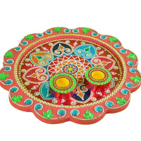 Thumbnail for Kundan HandiKrafts Mdf Flower Pooja Thali - Red - Distacart