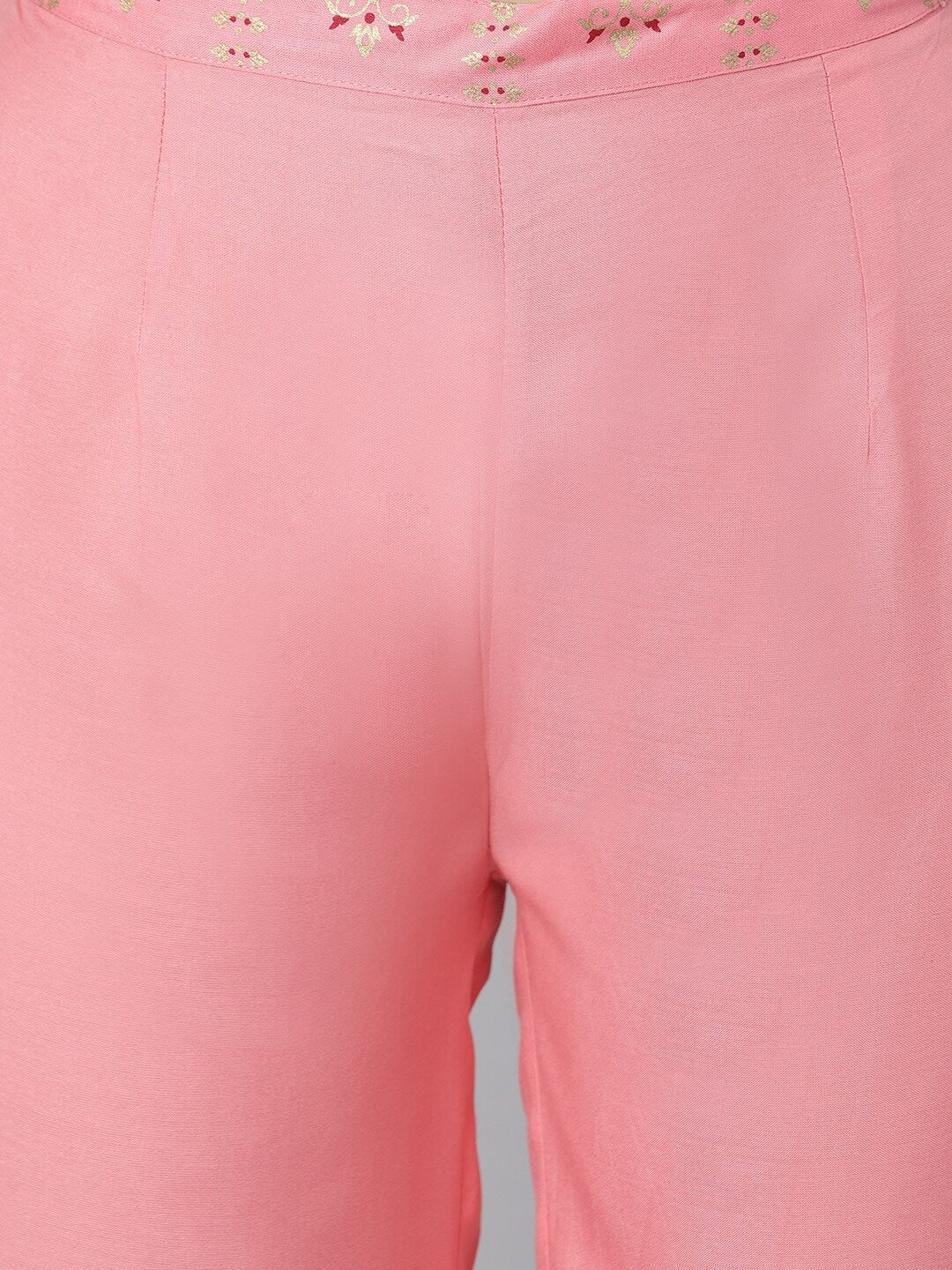 Khushal K Women Pink & Golden Ethnic Motifs Printed Kurta with Trousers & Dupatta - Distacart