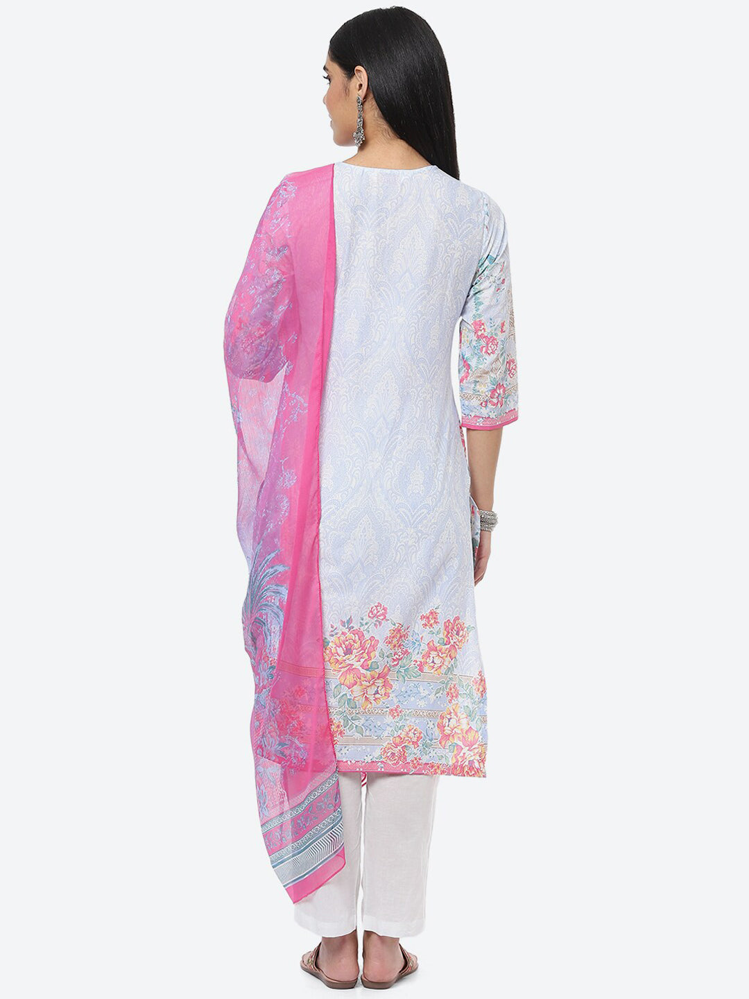 Biba Women Floral Printed Kurta With Trousers & Dupatta - Distacart