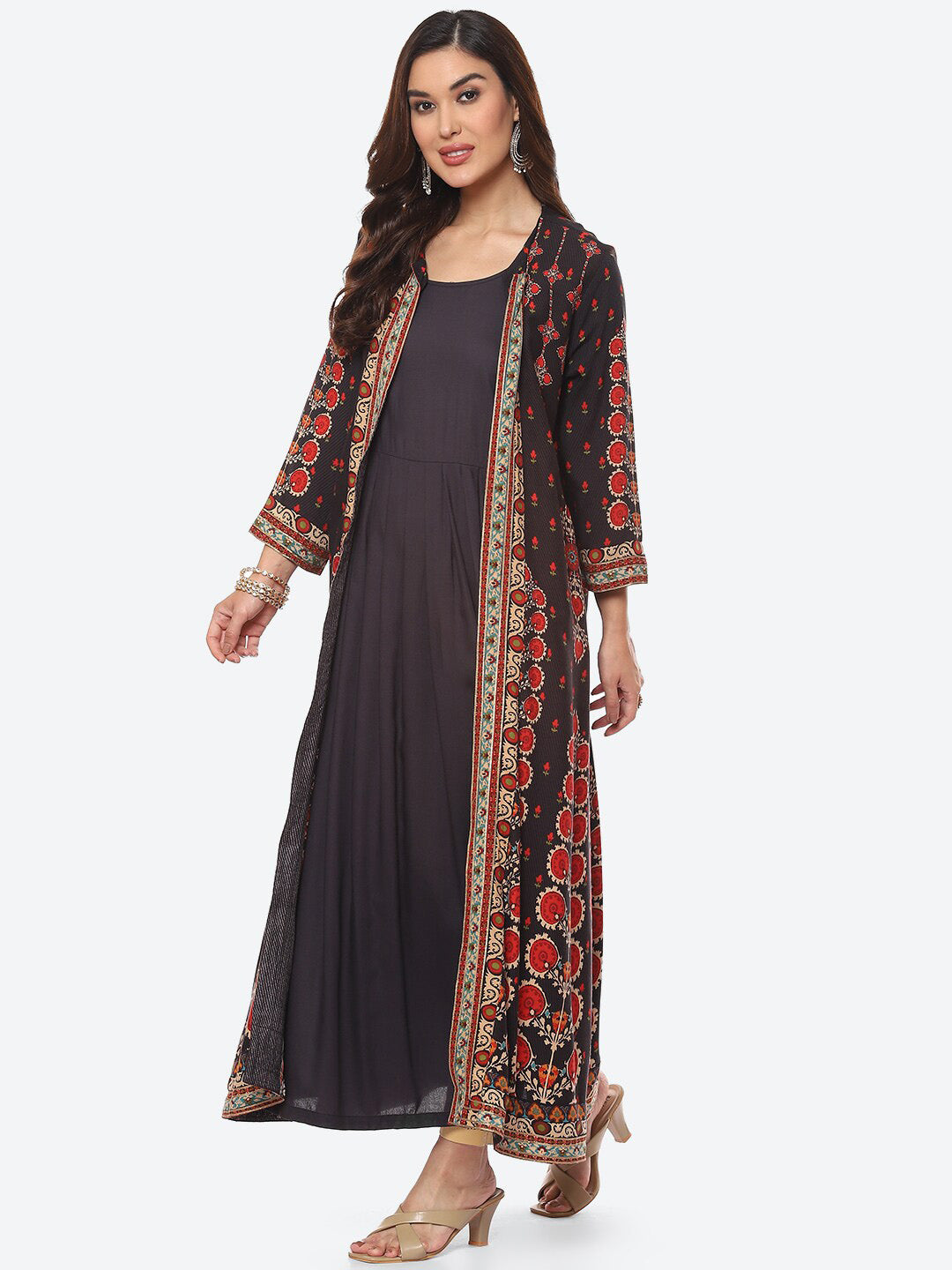 Biba Women Charcoal Solid Anarkali Kurta With Jackect - Distacart