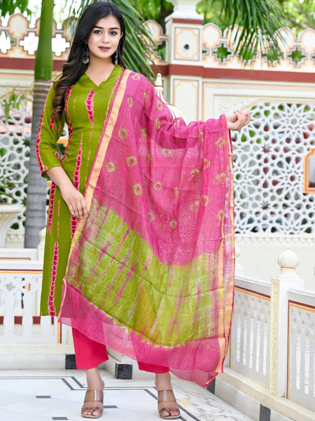 Kalini Dyed Straight Kurta With Trousers & Dupatta - Distacart