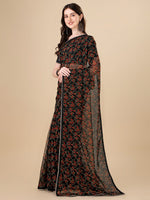 Thumbnail for Sangria Black Floral Printed Gotta Patti Detail Pure Chiffon Saree - Distacart