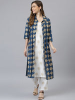 Thumbnail for Khushal K Women Blue Ethnic Motifs Printed Kurta & Palazzos with Jacket - Distacart